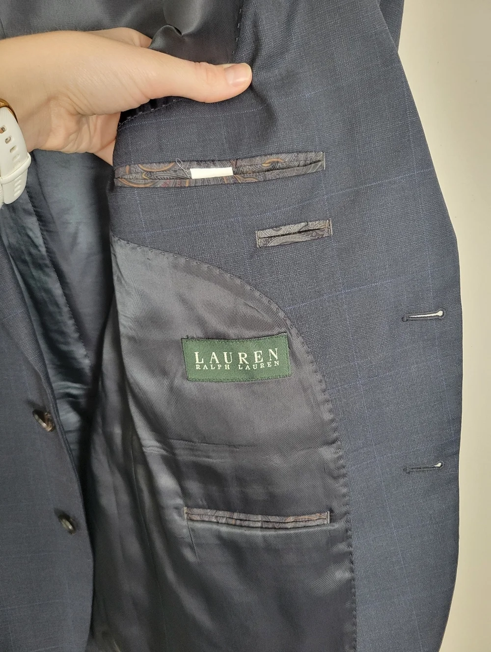 Lauren Ralph Lauren Windowpane Blazer Jacket Mens 40R Blue 100% Wool Sport Coat